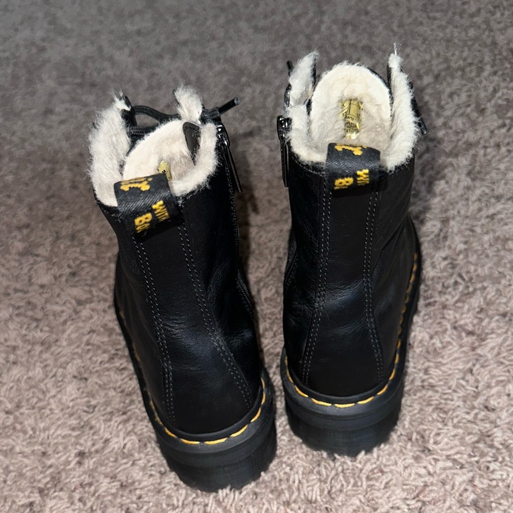 Dr. Marten Women’s Black Leather Fur Lined Winter Boots Jadon Platform - Picture 12 of 14